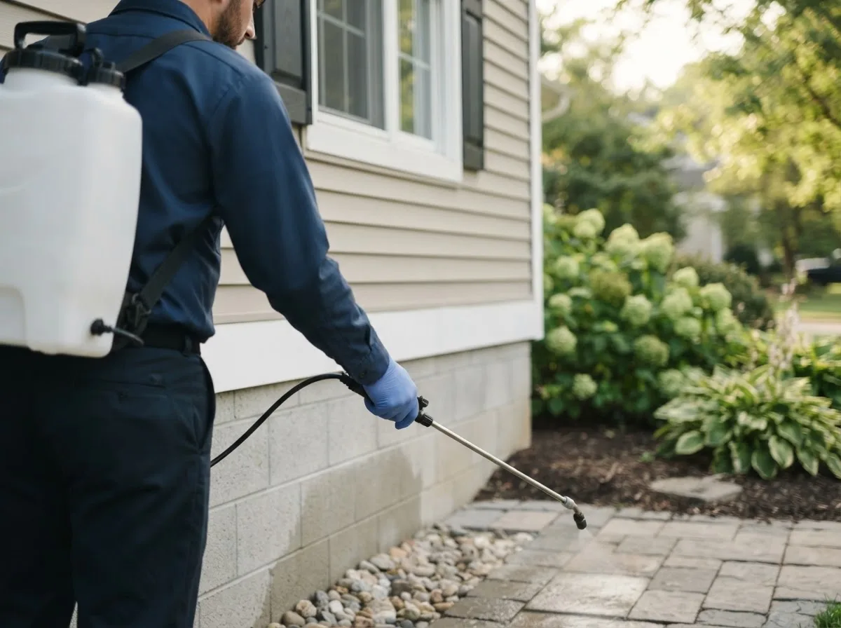 Pest control technician inspecting a home in Holly Ridge, NC